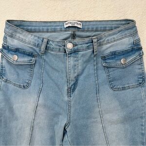 Y2K Style Utility Flare Jeans Light Wash